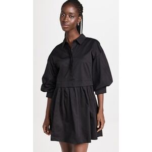 English Factory • Black Cotton Poplin Puff Sleeve Shirt Dress Sz Sm Minimalist